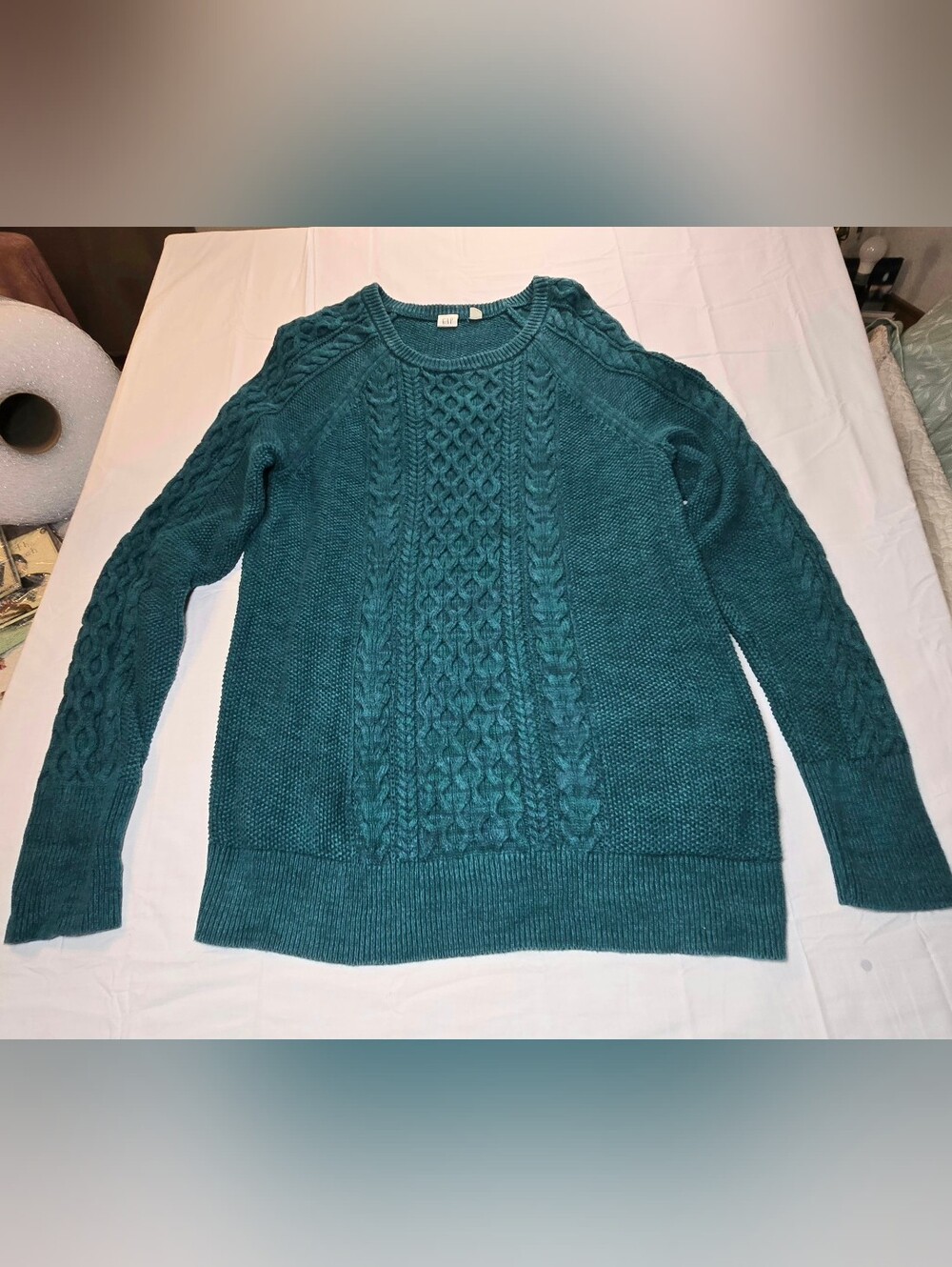 GAP OC Cable Crew Teal Cable Knit Sweater XL | 2019 | Chunky Knit